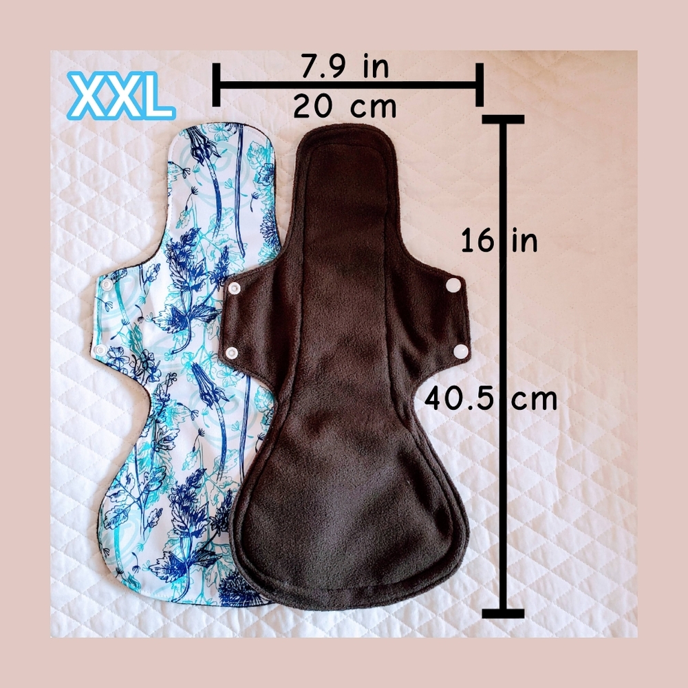 5 Pack - XXL Reusable Menstrual Pads - Absorbent Bamboo Charcoal - 16 in - Picture 2 of 5